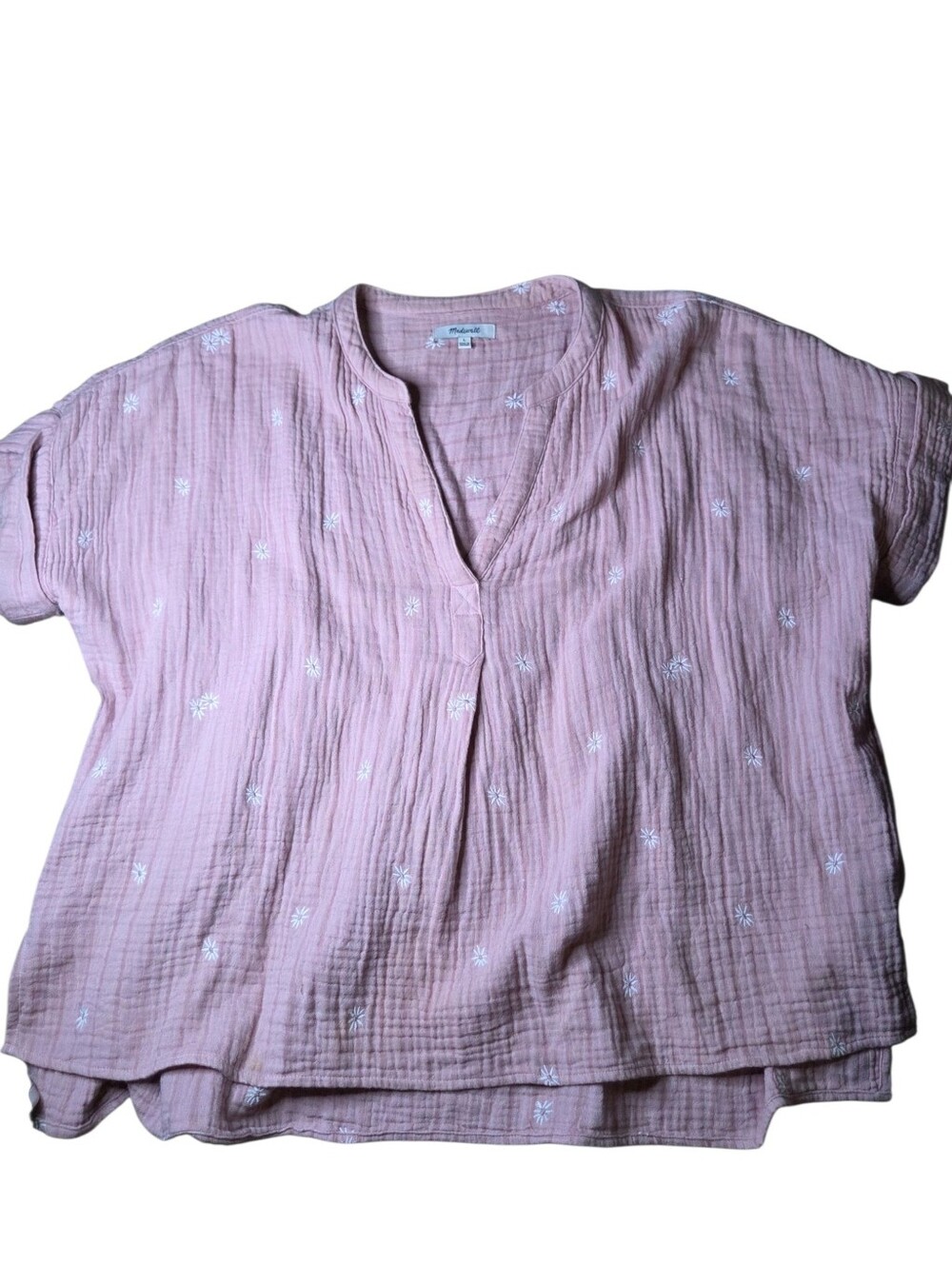 Madewell 100% Cotton Muslin Embroidered Daisy Pink Top Cottage Spring Women’s L